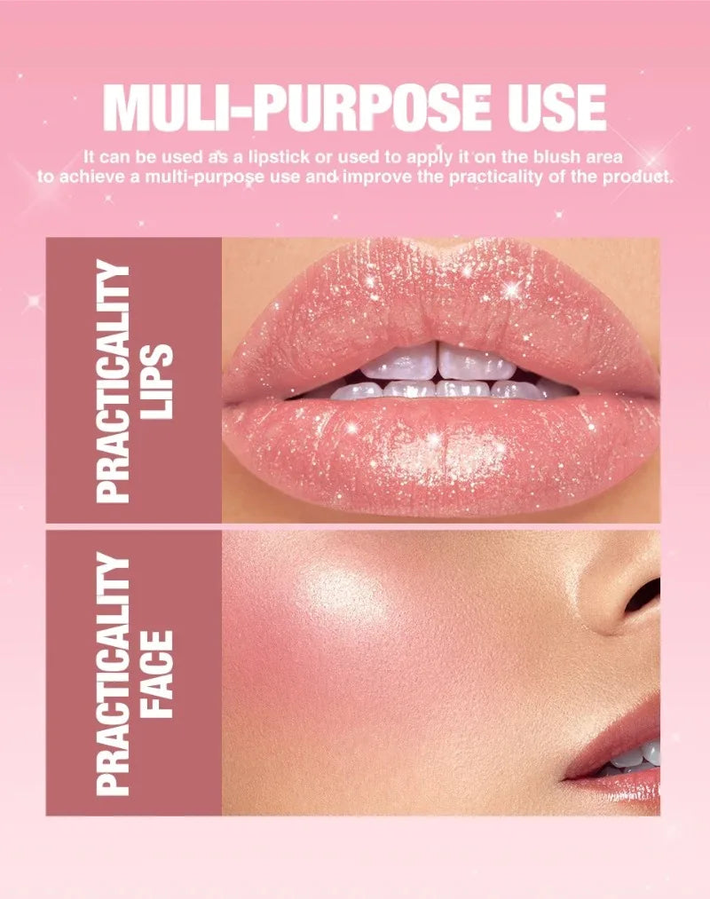 Nude Gray Metallic Lipstick Glitter Diamond Waterproof Long-Lasting Lip Gloss High Pigment Shiny Sparkling Pearl Lip Tint Makeup