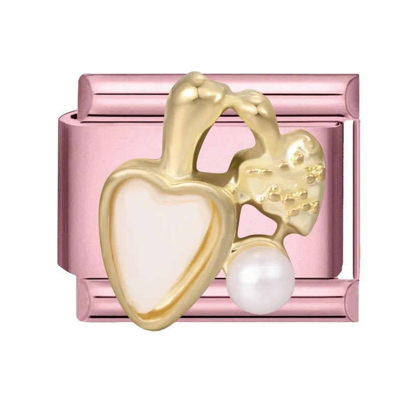 Fashion Pink Dreamy Crystal Butterfly Bow Heart Star Shell Star Charm Fit 9mm Stainless Steel Bracelet Women DIY Making Jewelry