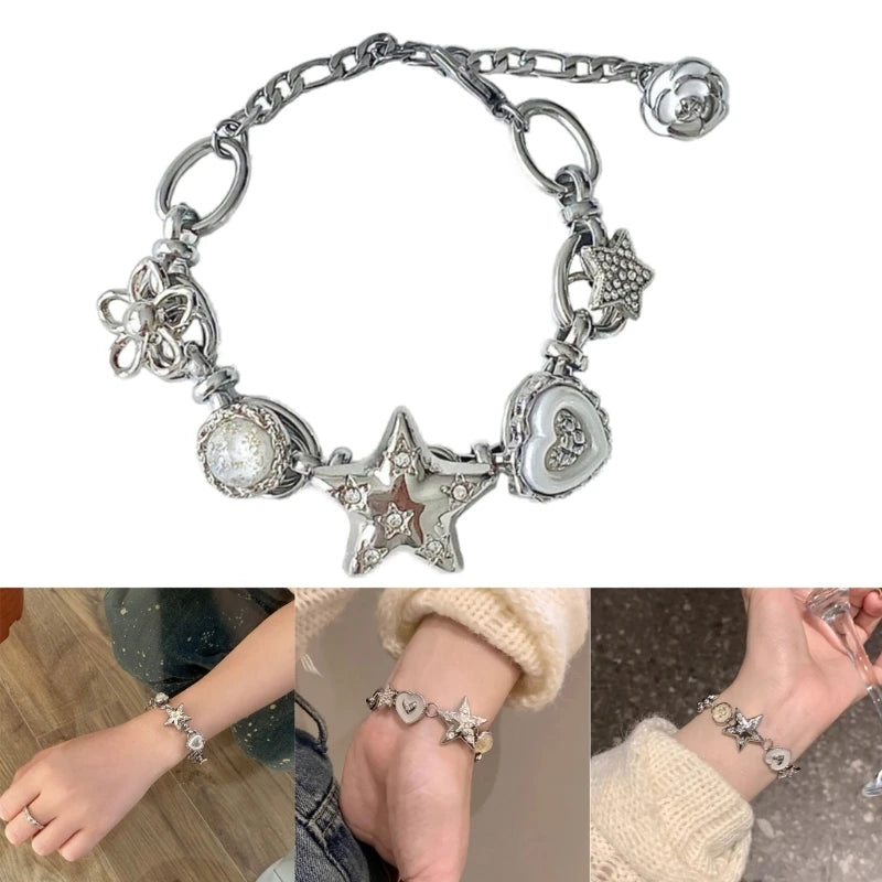 Elegant Beaded Bracelet Star Charm Bracelet Pendant Bracelet Stylish Wrist Jewelry Fashion Statement Bracelet for Woman E0BF