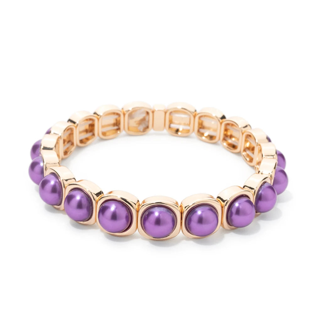 2024 New Enamel Bracelets For Women Colorful Pearl Charm Gold Color Bangle Bohomian Elastic Hand Jewelry