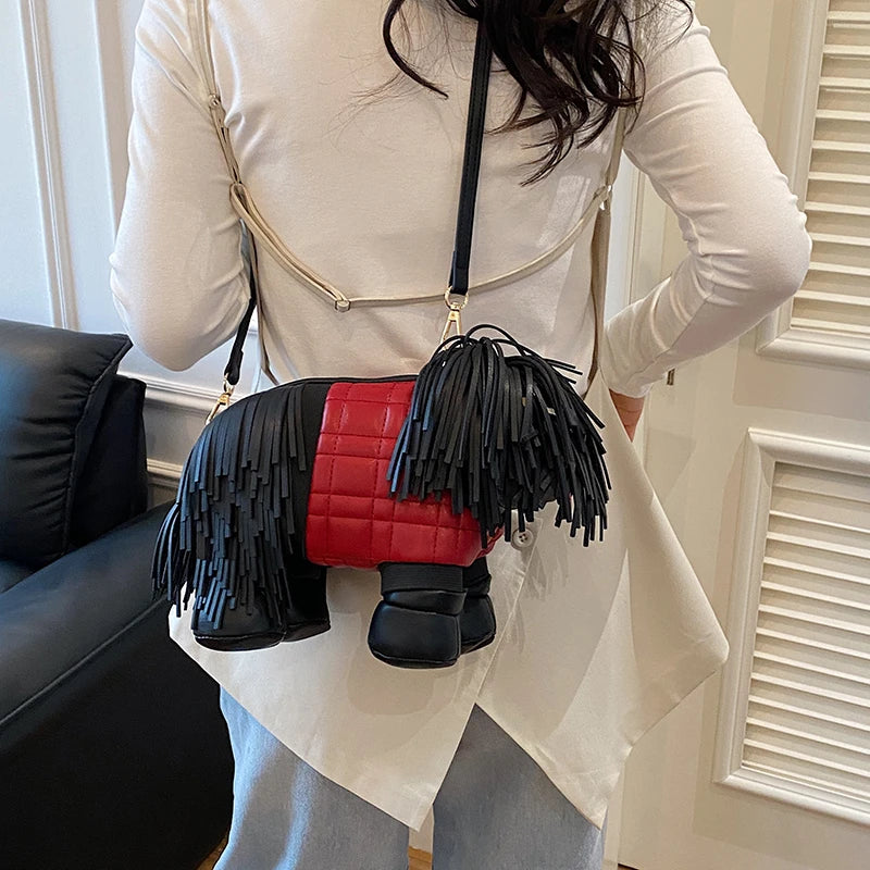 2026 Creative Funny Puppy Shape Crossbody Bags PU Personality Design Sense Tassel Bags Cute Fashion Versatile Women's Handbags