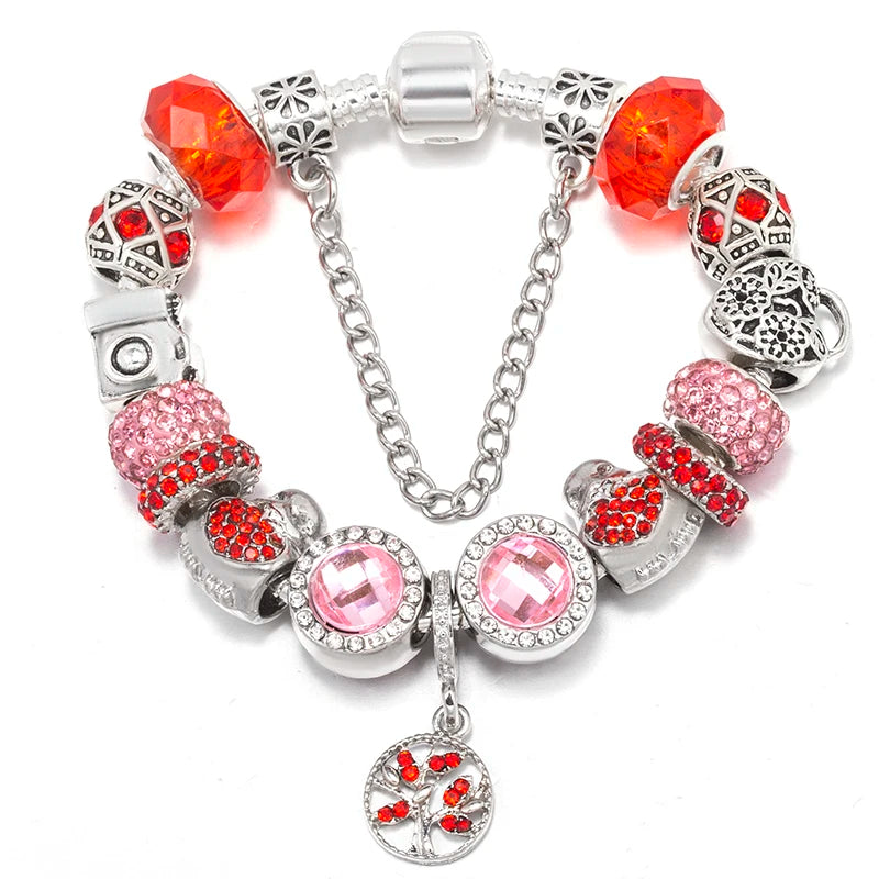 Romantic First My Mother Charm Bracelet For Women With Crystal DIY Beads Pendants Bracelets Fashion Jewelry Gift Dropshipping