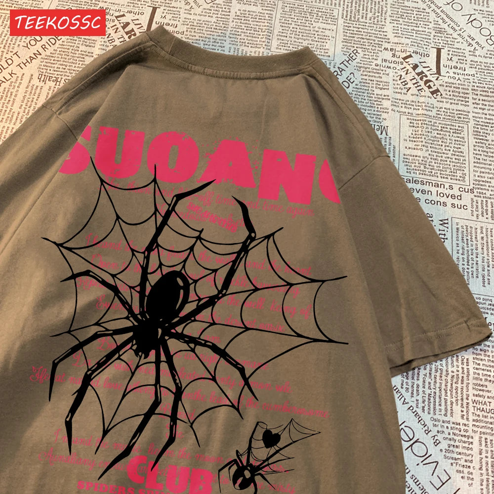 Fashion Cotton Women T-Shirts Suo Ang Club Spider Printing Tops Oversize O-Neck Soft Short Sleeve Summer Casual Female Clothes