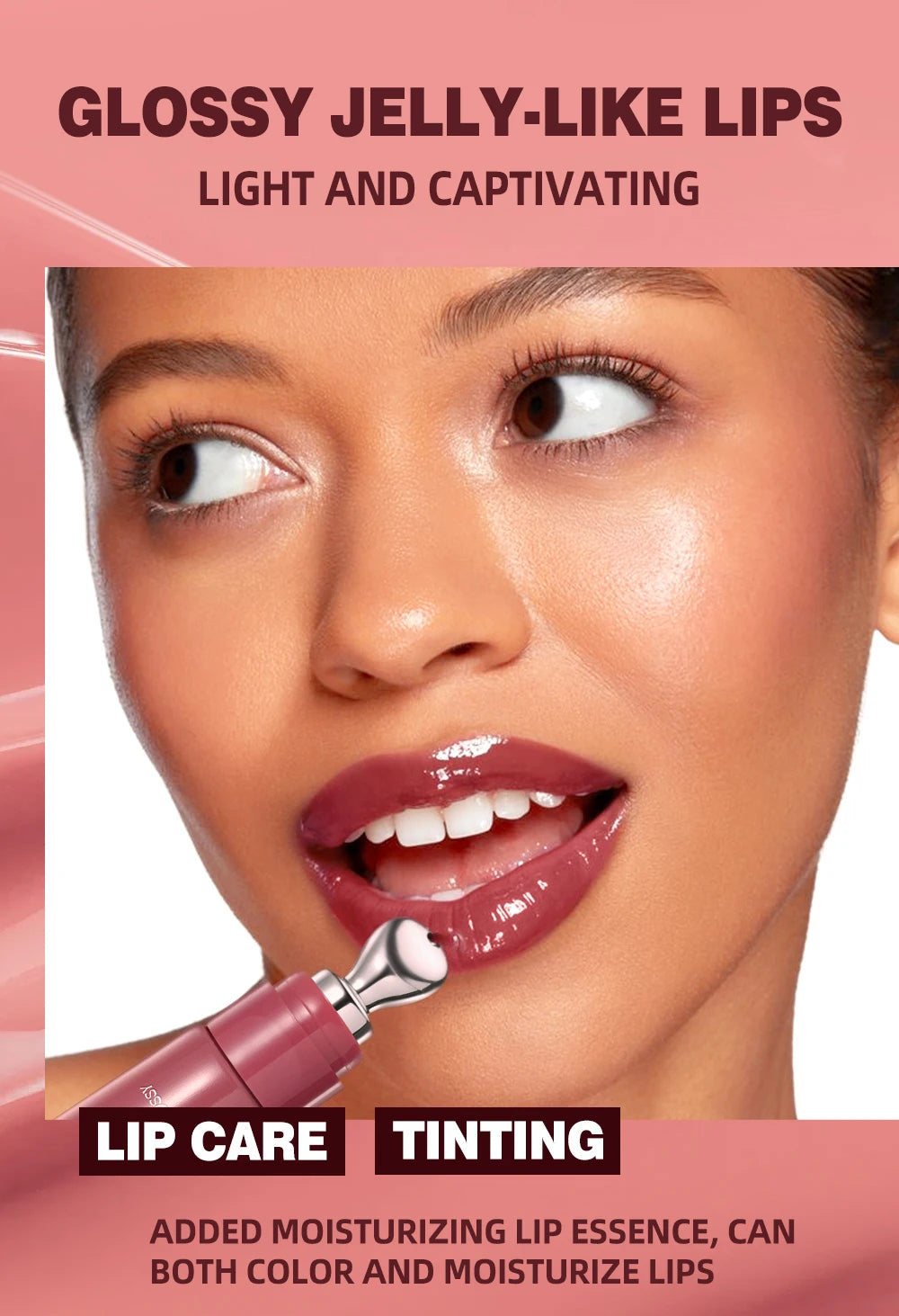QIBEST Mirror Watery Crystal Jelly Lipgloss Tint Long Lasting Moisturizing Lipstick Shiny Glitter Lip Glaze Nourishing Makeup