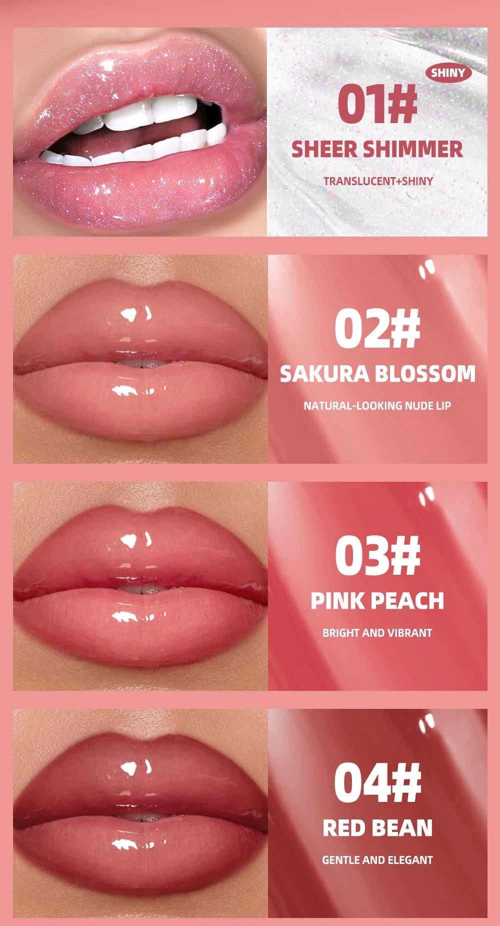 QIBEST Mirror Watery Crystal Jelly Lipgloss Tint Long Lasting Moisturizing Lipstick Shiny Glitter Lip Glaze Nourishing Makeup