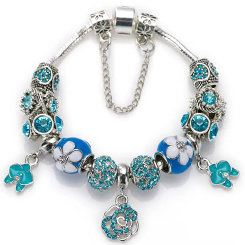Romantic First My Mother Charm Bracelet For Women With Crystal DIY Beads Pendants Bracelets Fashion Jewelry Gift Dropshipping