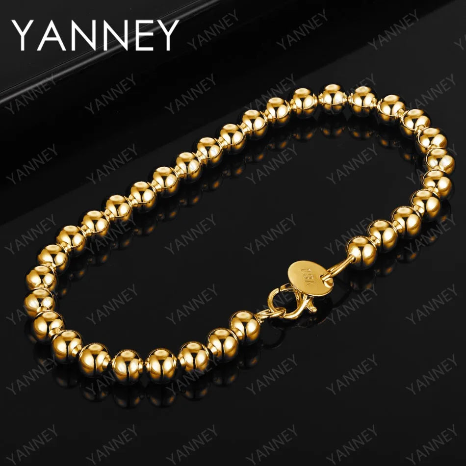 Charm 6MM Bead Chain 925 Sterling Silver 18K Gold 8 Inches Luxury Bracelet For Women Gift Wedding Fashion Jewelry