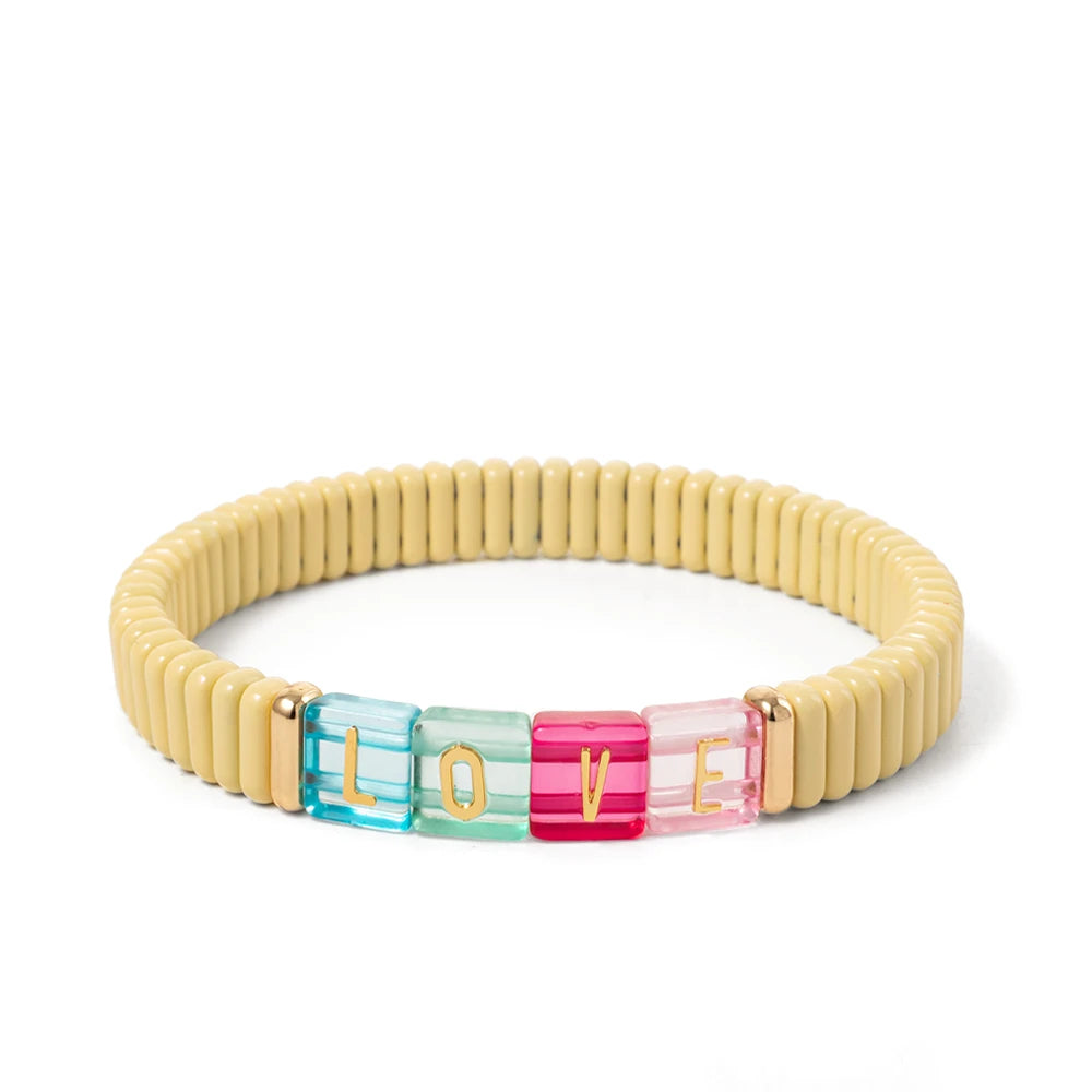 2024 New Enamel Bracelets For Women Colorful Pearl Charm Gold Color Bangle Bohomian Elastic Hand Jewelry