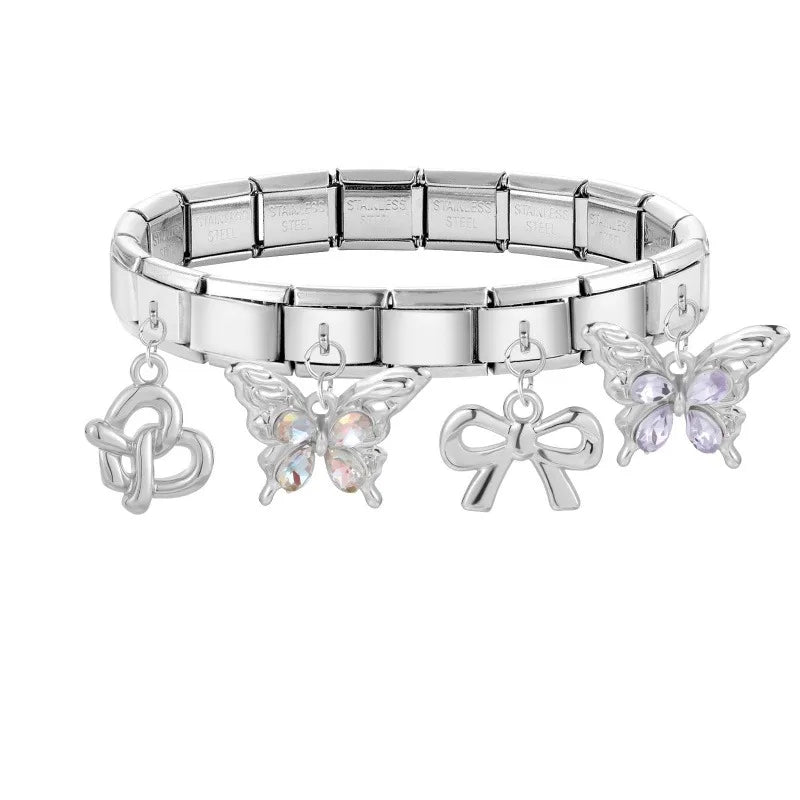 Fashion Blue Sereis Star Pearl Moon Butterfly Italian Charm Links Fit 9mm Stainless Steel Bracelet Women Jewelry DIY Making Gift