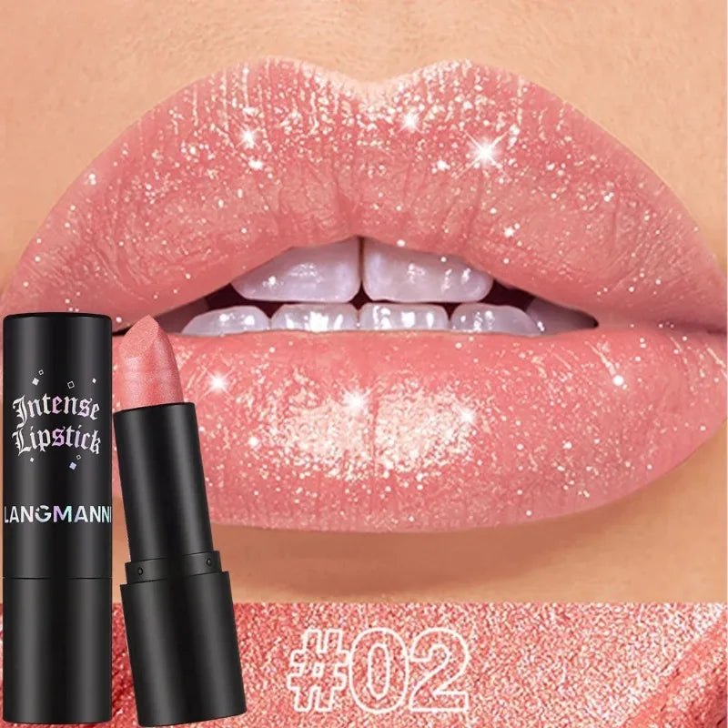 Nude Gray Metallic Lipstick Glitter Diamond Waterproof Long-Lasting Lip Gloss High Pigment Shiny Sparkling Pearl Lip Tint Makeup