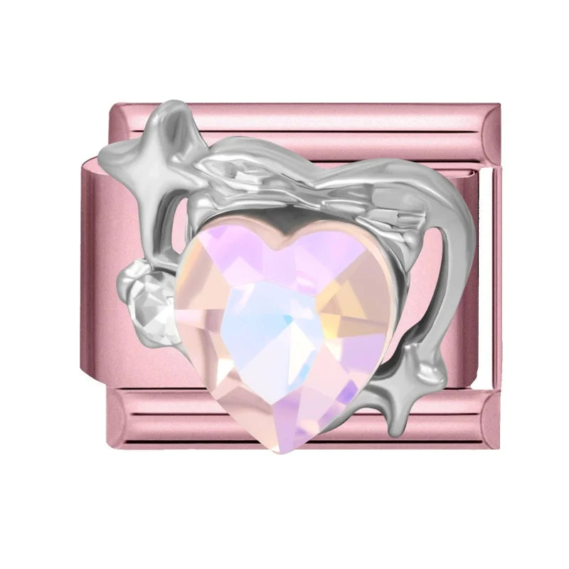 Fashion Pink Dreamy Crystal Butterfly Bow Heart Star Shell Star Charm Fit 9mm Stainless Steel Bracelet Women DIY Making Jewelry