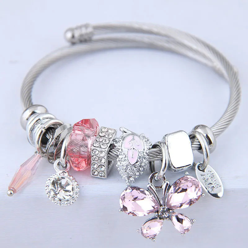 Charm Bracelets for Teen Girls Exquisite Cute Cartoon Friendship Bracelet Stainless Steel Bangle Birthday Gift Little Girls Kids