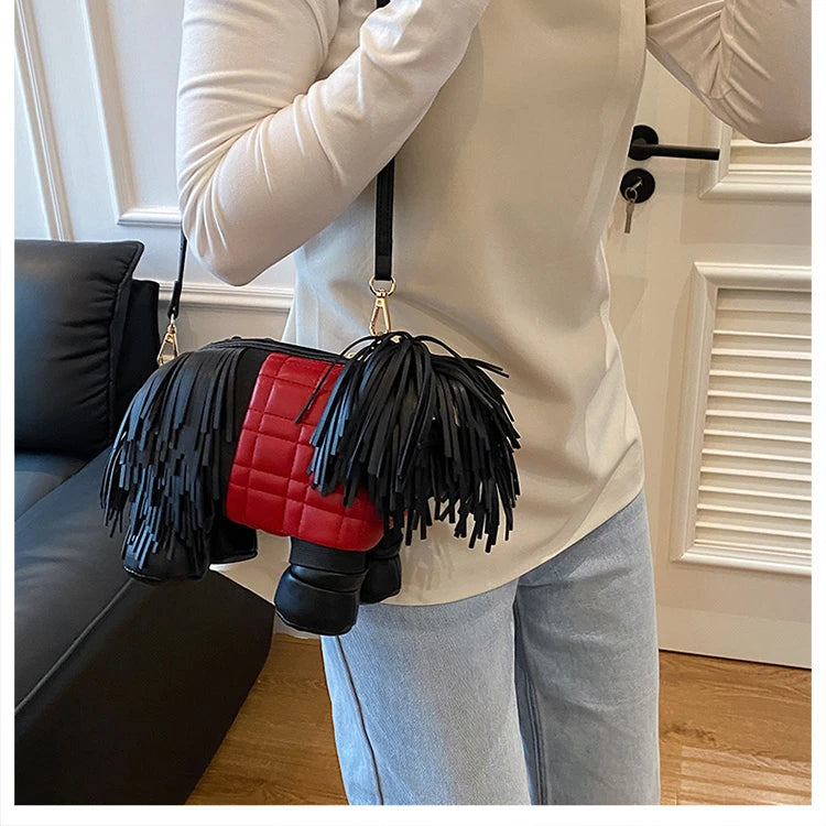 2026 Creative Funny Puppy Shape Crossbody Bags PU Personality Design Sense Tassel Bags Cute Fashion Versatile Women's Handbags