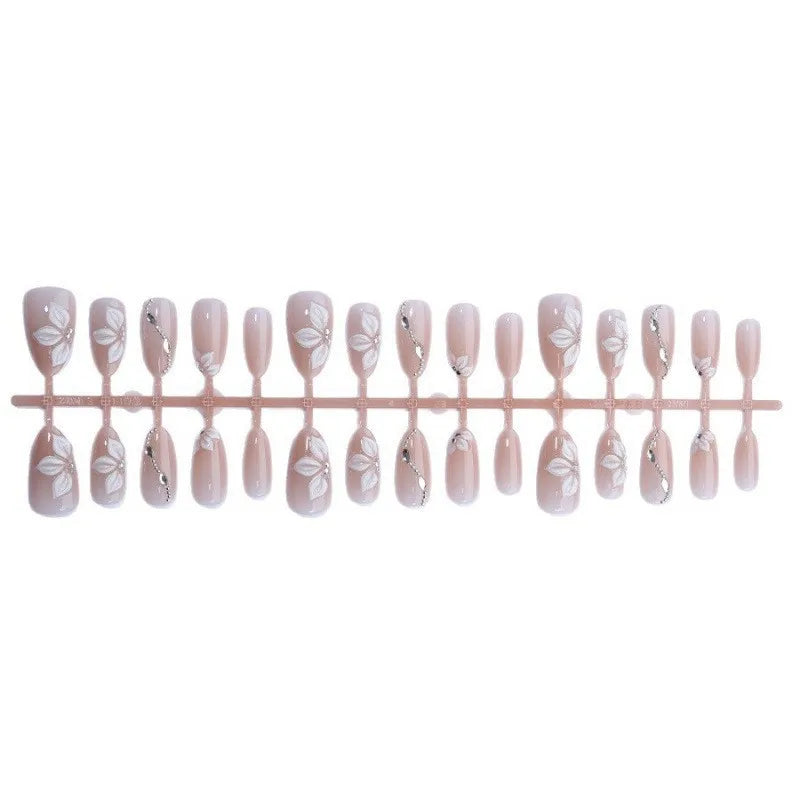 Almond Press On Nails Viral Nude Pink Tone With 3D Floral Rhinestones Skin High End European Fashion Reusable False Nail Tips