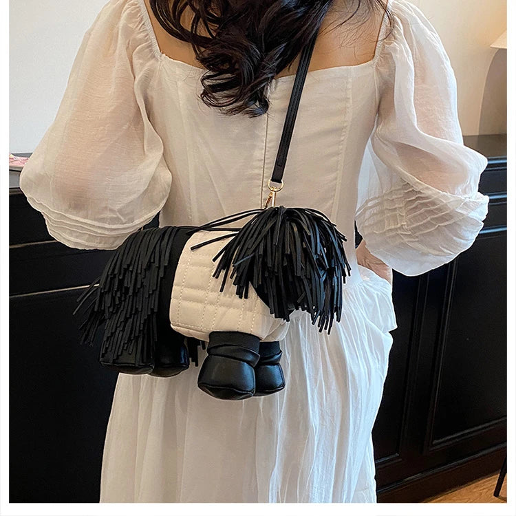 2026 Creative Funny Puppy Shape Crossbody Bags PU Personality Design Sense Tassel Bags Cute Fashion Versatile Women's Handbags