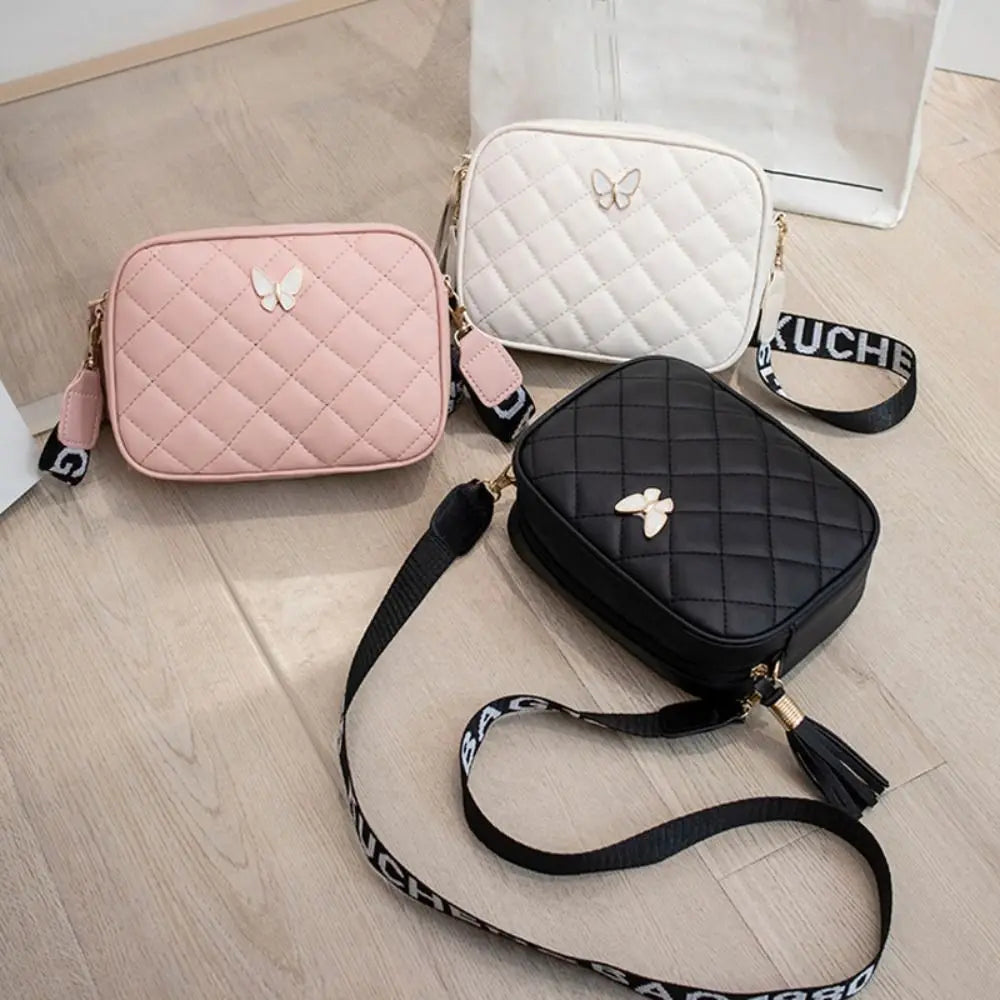 Single Shoulder Women's Handbags Daily Lingge Tassel Accessories PU Leather Messenger Bag Butterfly Tags Crossbody Bag Girls