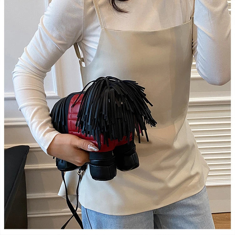 2026 Creative Funny Puppy Shape Crossbody Bags PU Personality Design Sense Tassel Bags Cute Fashion Versatile Women's Handbags