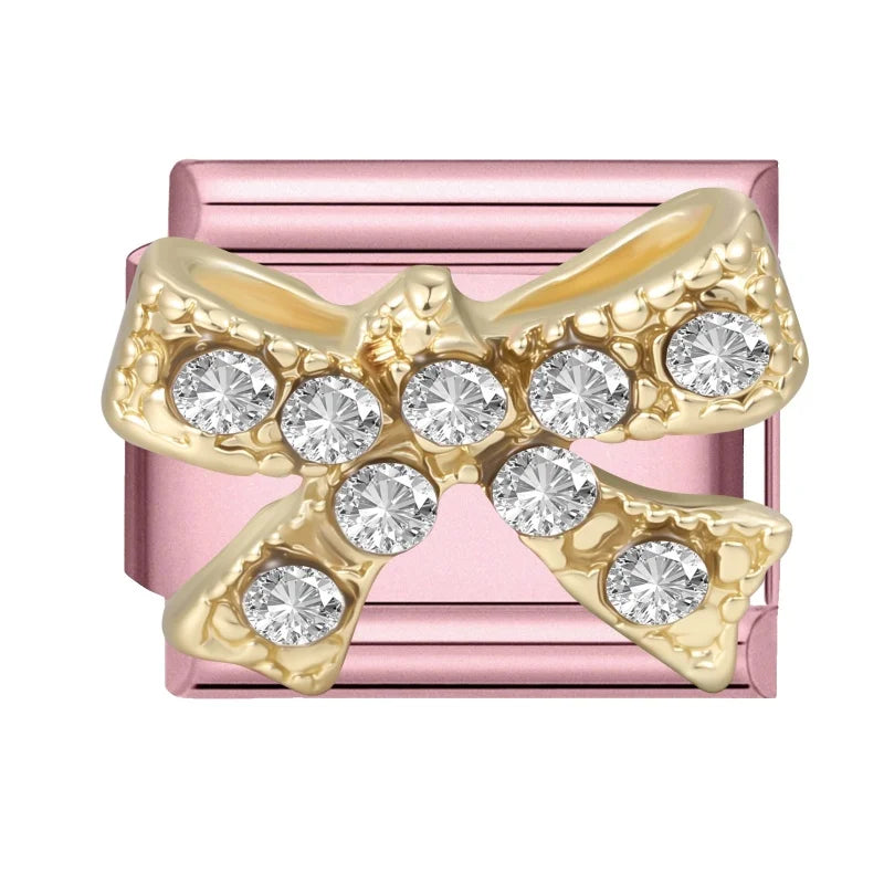 Fashion Pink Dreamy Crystal Butterfly Bow Heart Star Shell Star Charm Fit 9mm Stainless Steel Bracelet Women DIY Making Jewelry