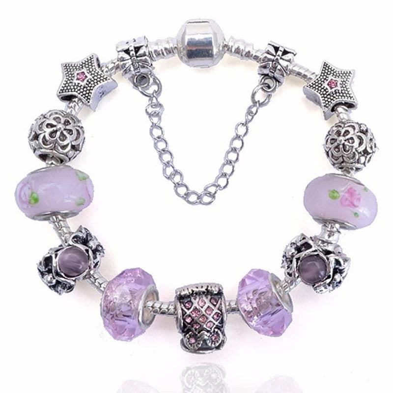 Romantic First My Mother Charm Bracelet For Women With Crystal DIY Beads Pendants Bracelets Fashion Jewelry Gift Dropshipping