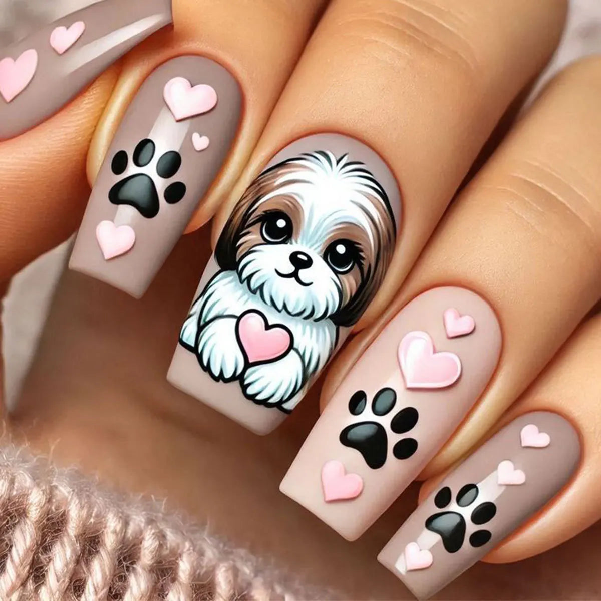 Cute Press on Nails Press ons Cute Press on Nails Set Cute Medium Press on Nails Dog Design Press on Nails Stickers False Nails