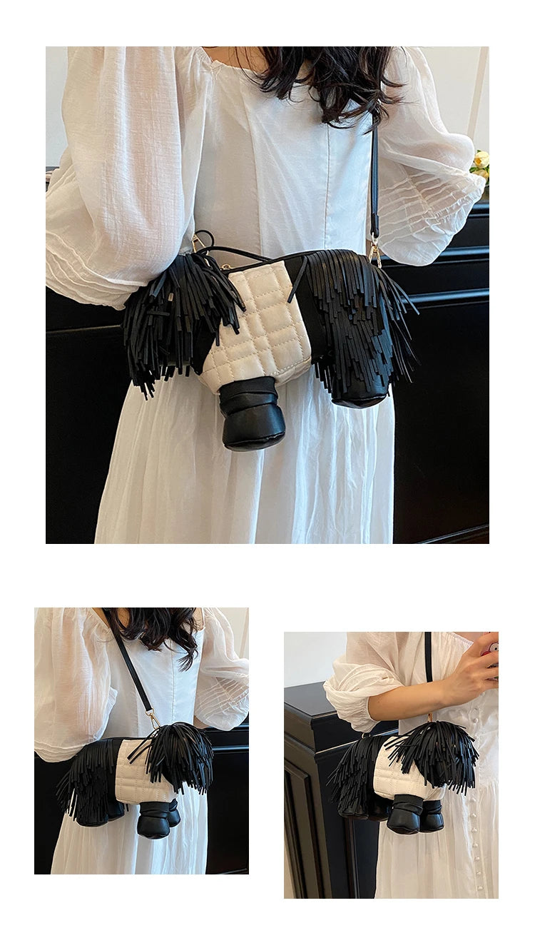 2026 Creative Funny Puppy Shape Crossbody Bags PU Personality Design Sense Tassel Bags Cute Fashion Versatile Women's Handbags