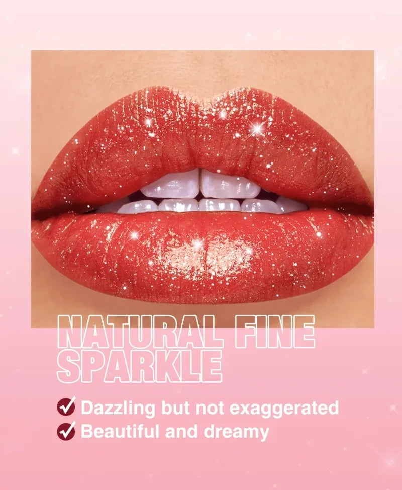 Nude Gray Metallic Lipstick Glitter Diamond Waterproof Long-Lasting Lip Gloss High Pigment Shiny Sparkling Pearl Lip Tint Makeup