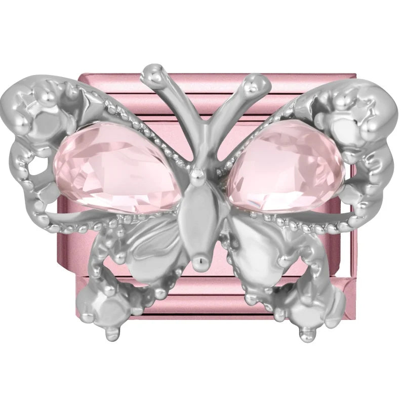 Fashion Pink Dreamy Crystal Butterfly Bow Heart Star Shell Star Charm Fit 9mm Stainless Steel Bracelet Women DIY Making Jewelry