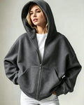 2026 Women Solid Full Zip Up Hoodie Casual Loose Pocket Hooded Jacket Soft Long Sleeve Sweatshirt Autumn Winter Couple Outerwear