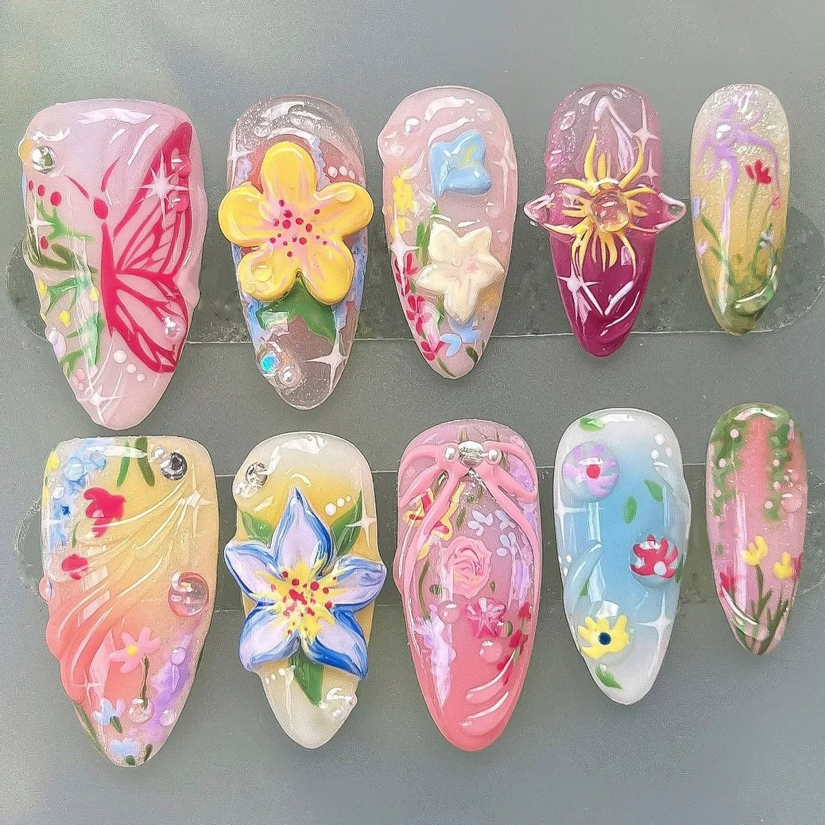 24pcs Pink Flower Almond Press on Nails Kawaii False Nails Wearable Stick-on Nails Fake Nail Uñas Postizas Накладные Ногти 네일팁