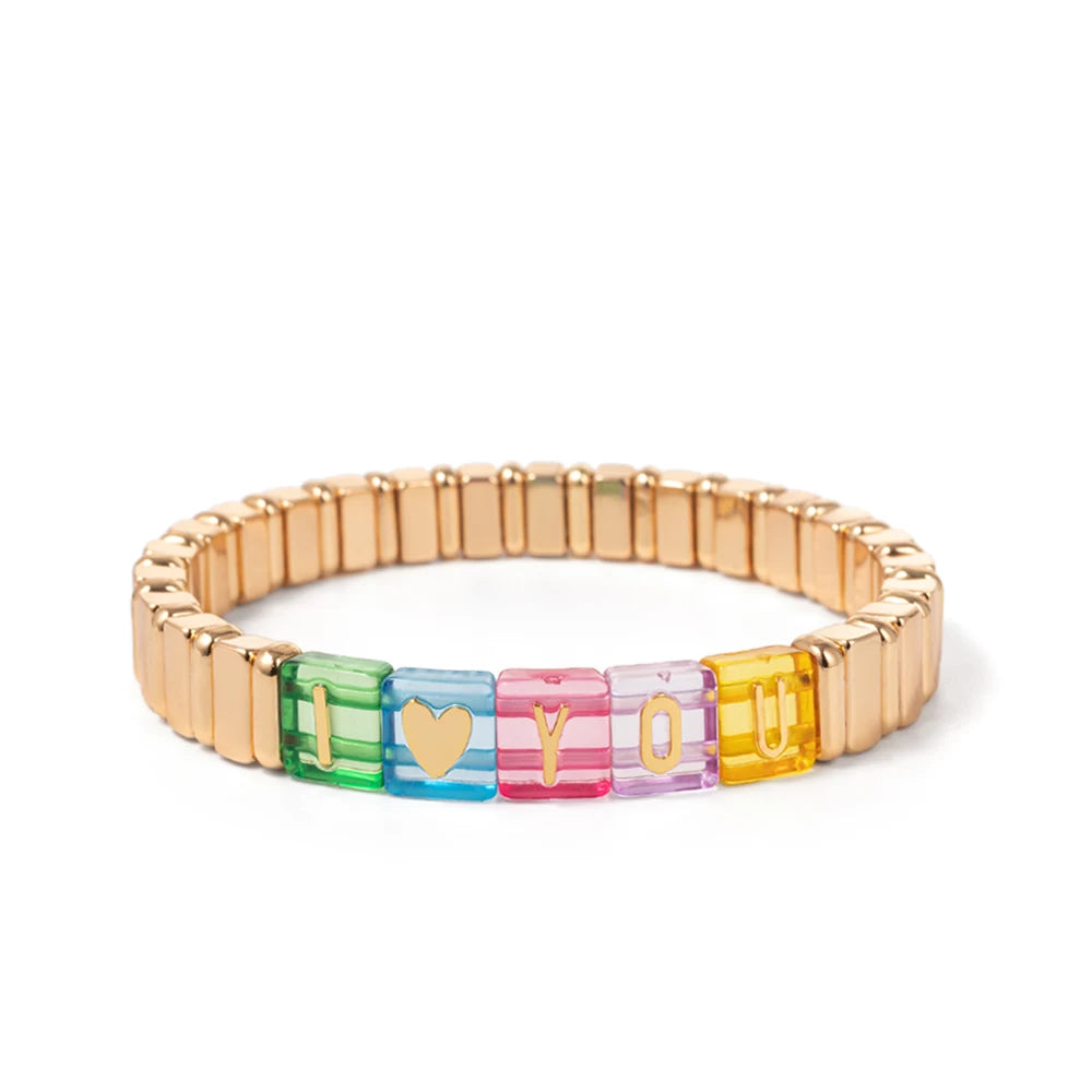 2024 New Enamel Bracelets For Women Colorful Pearl Charm Gold Color Bangle Bohomian Elastic Hand Jewelry