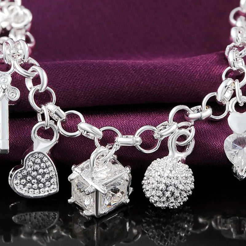 925 Sterling Silver Charm Bracelet 13 Pieces Pendant Cuffs Chain Luxury Designer Jewelry Accessories Jewellery Argent 925