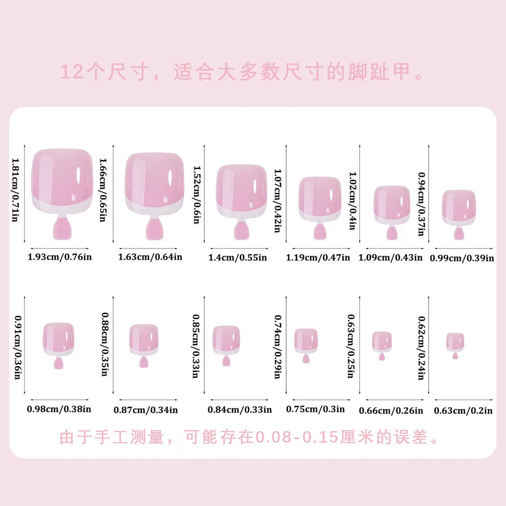 120Pcs Glossy Nude Pink French Press-On-Toenail Set 1*Box Short French Square  Fake Toe Nails Solid-Color Manicure Toenails Tips