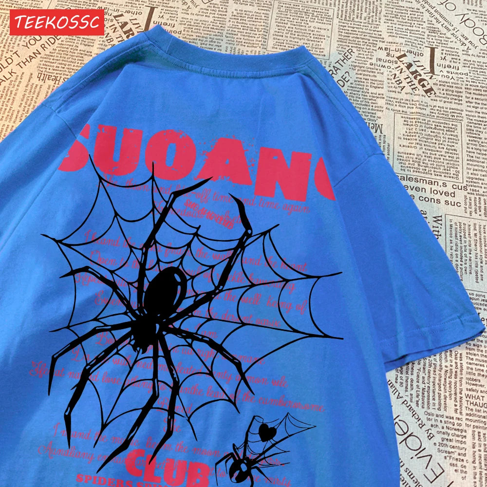 Fashion Cotton Women T-Shirts Suo Ang Club Spider Printing Tops Oversize O-Neck Soft Short Sleeve Summer Casual Female Clothes