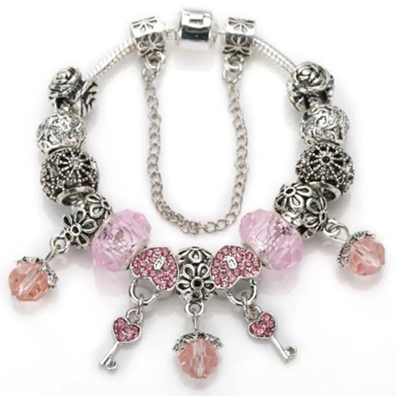 Romantic First My Mother Charm Bracelet For Women With Crystal DIY Beads Pendants Bracelets Fashion Jewelry Gift Dropshipping