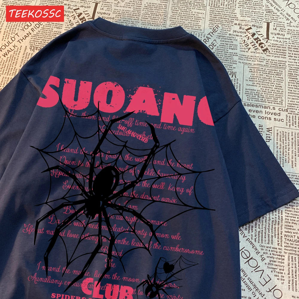 Fashion Cotton Women T-Shirts Suo Ang Club Spider Printing Tops Oversize O-Neck Soft Short Sleeve Summer Casual Female Clothes