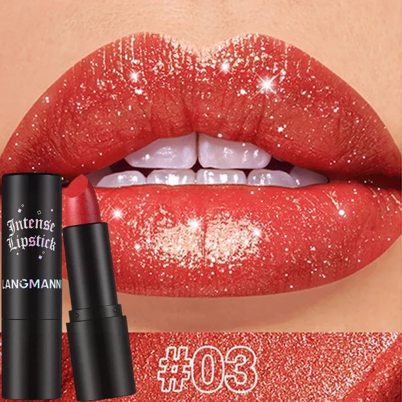 Nude Gray Metallic Lipstick Glitter Diamond Waterproof Long-Lasting Lip Gloss High Pigment Shiny Sparkling Pearl Lip Tint Makeup