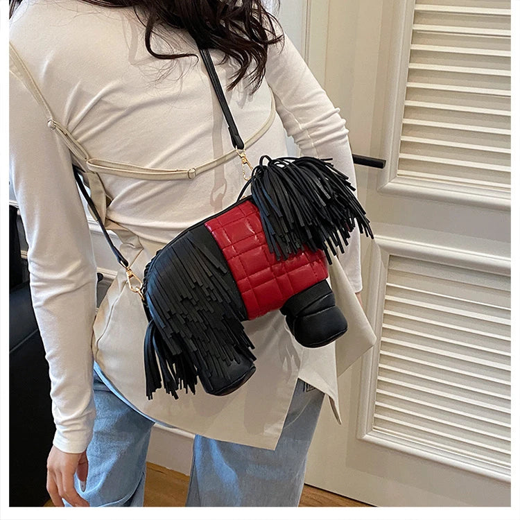 2026 Creative Funny Puppy Shape Crossbody Bags PU Personality Design Sense Tassel Bags Cute Fashion Versatile Women's Handbags