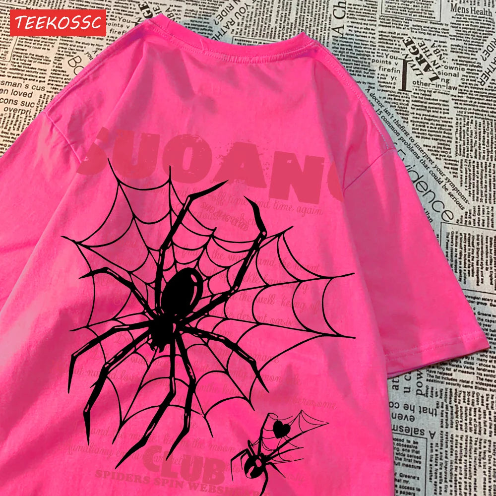 Fashion Cotton Women T-Shirts Suo Ang Club Spider Printing Tops Oversize O-Neck Soft Short Sleeve Summer Casual Female Clothes