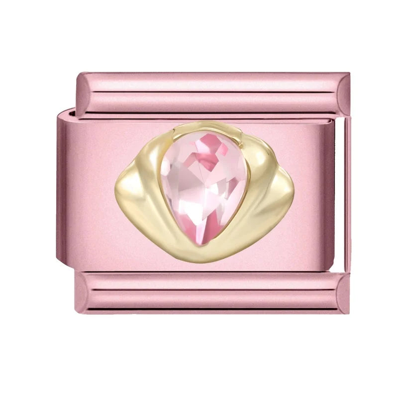 Fashion Pink Dreamy Crystal Butterfly Bow Heart Star Shell Star Charm Fit 9mm Stainless Steel Bracelet Women DIY Making Jewelry