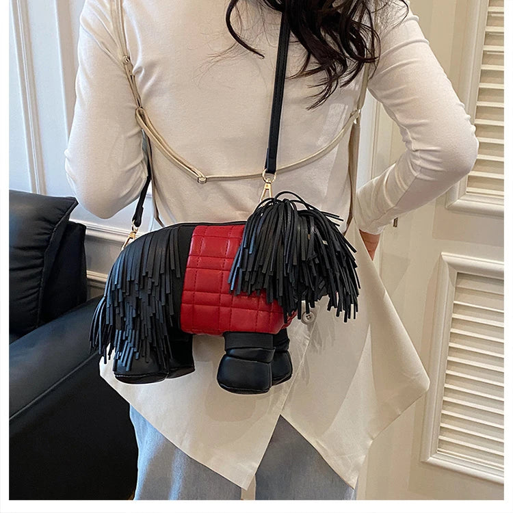 2026 Creative Funny Puppy Shape Crossbody Bags PU Personality Design Sense Tassel Bags Cute Fashion Versatile Women's Handbags
