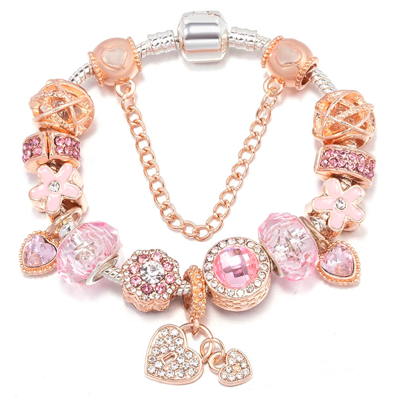 Romantic First My Mother Charm Bracelet For Women With Crystal DIY Beads Pendants Bracelets Fashion Jewelry Gift Dropshipping