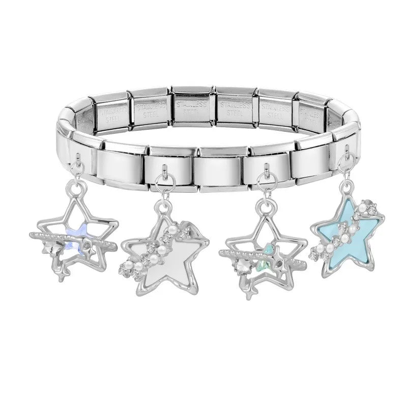 Fashion Blue Sereis Star Pearl Moon Butterfly Italian Charm Links Fit 9mm Stainless Steel Bracelet Women Jewelry DIY Making Gift