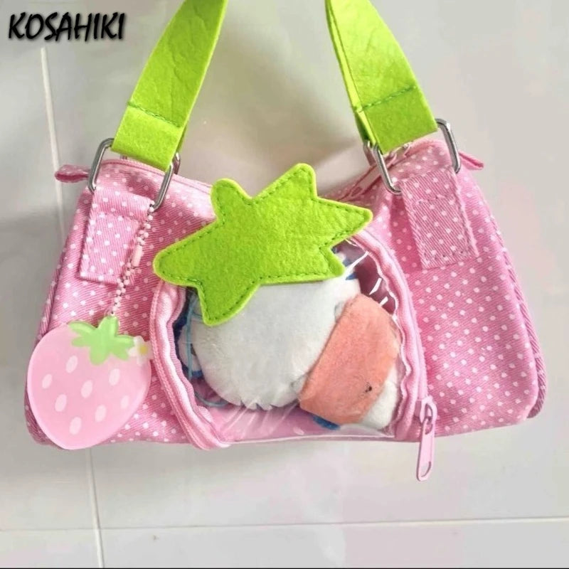 Patchwork Dots All Match Kawaii Women's Handbags Casual Transparent Ita Bags Y2k Aesthetic Fashion Cute Shoulder Underarm Bag