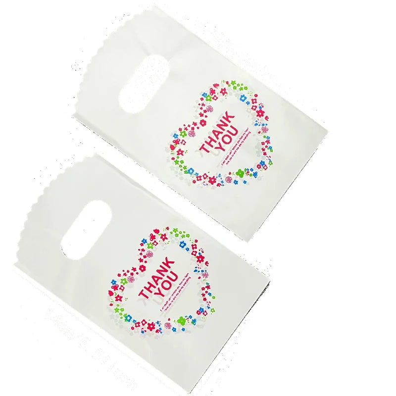 50pcs Mini Colored Flower Love Tote Bag, Small Earrings Ring Bracelet Packaging Shopping Plastic Bag For Party Event Gift Decor