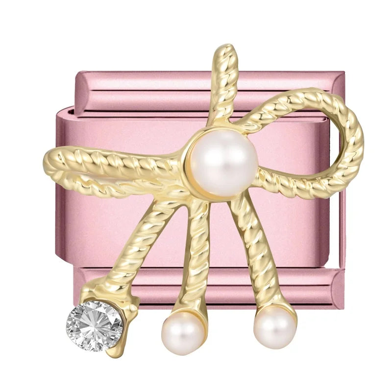 Fashion Pink Dreamy Crystal Butterfly Bow Heart Star Shell Star Charm Fit 9mm Stainless Steel Bracelet Women DIY Making Jewelry