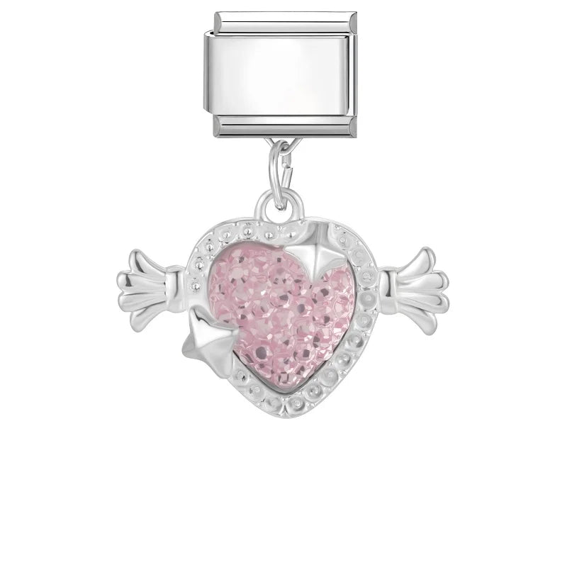 Fashion 2026 Sweet Pink Star Loveheart Pendant Italian Charm Link Fit 9mm Stainless Steel Bracelet Women DIY Making Jewelry Gift