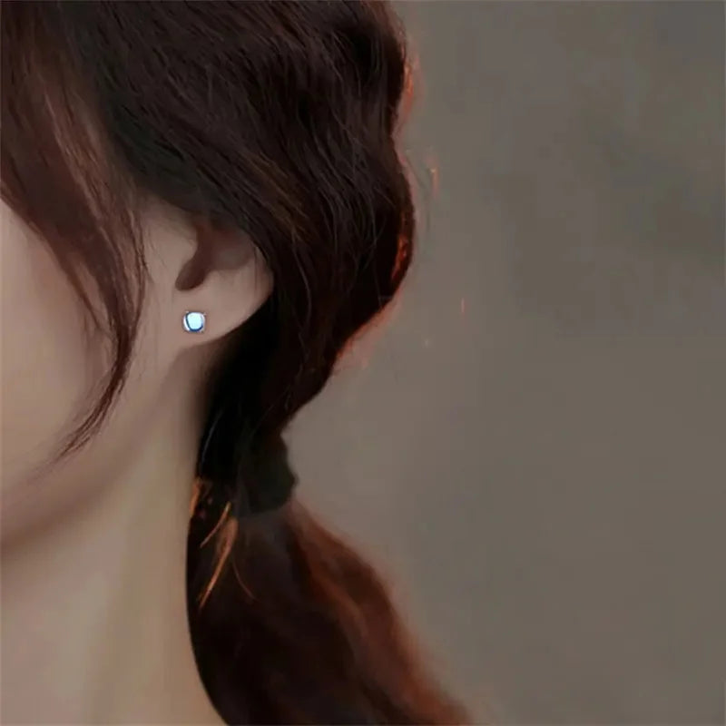 Huitan Dainty Crystal Imitation Opal Stud Earrings for Women Silver Color Exquisite Daily Wear Female Ear Stud Statement Jewelry