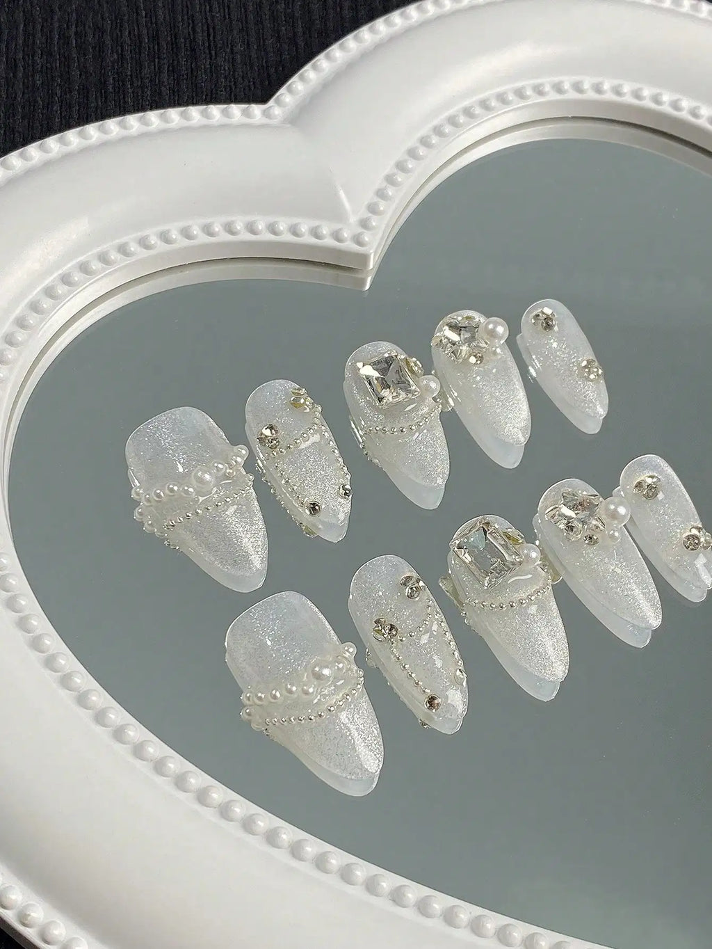 10 Pieces of Medium-Length Almond-Shaped Press-On Nails in Bright Mixed Nude Tones, Comes with a Piece of Nail Glue and a Nail F