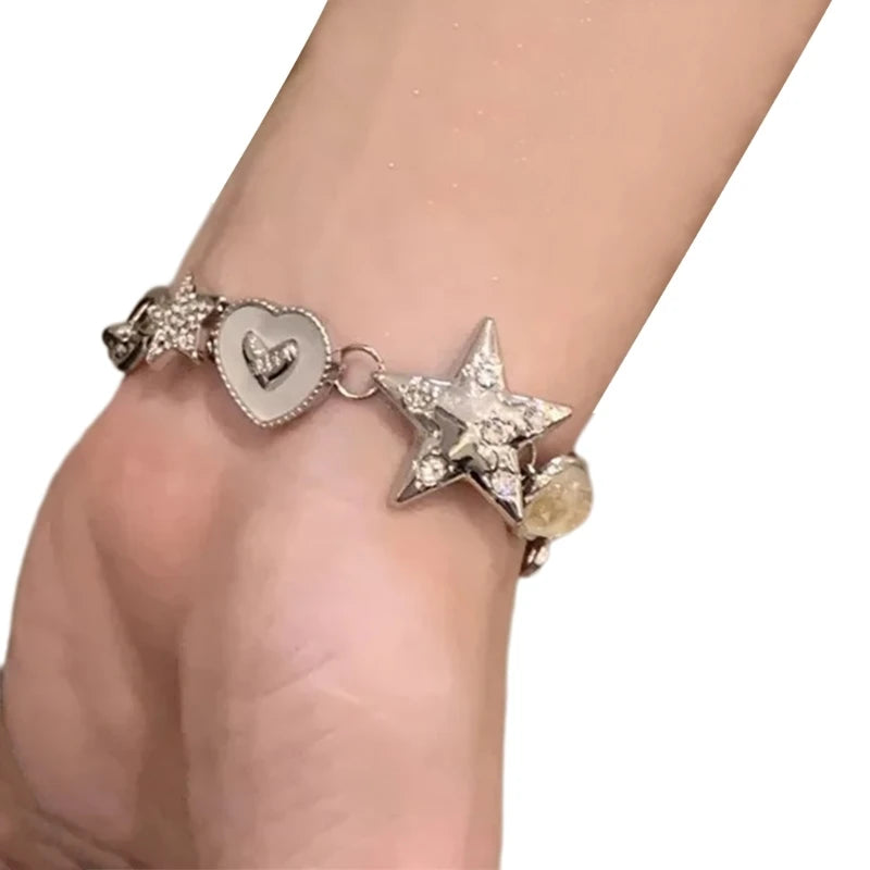 Elegant Beaded Bracelet Star Charm Bracelet Pendant Bracelet Stylish Wrist Jewelry Fashion Statement Bracelet for Woman E0BF