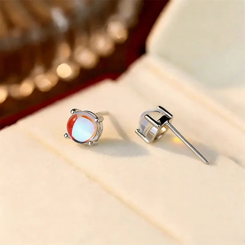 Huitan Dainty Crystal Imitation Opal Stud Earrings for Women Silver Color Exquisite Daily Wear Female Ear Stud Statement Jewelry